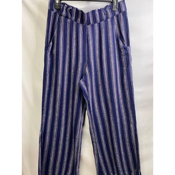 Indigo Rein Woman's  Large  Wide Leg  Pull On Split Leg  Blue Stripped Pants - Picture 1 of 7
